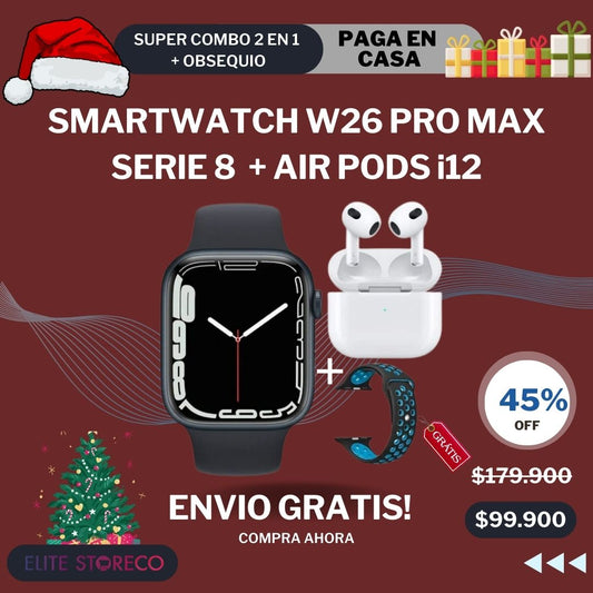 Super combo 2 en 1  + obsequio / SMARTWATCH W26 PRO MAX SERIE 8  + AIR PODS i12 TWS